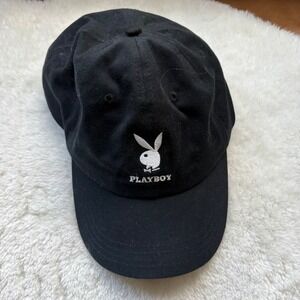 Playboy Bunny Logo Black Cotton Adjustable Strapback Dad Hat Baseball Cap